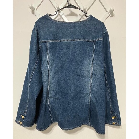 Catherines Womens Plus Size 2X Denim Jean Jacket Gold Tone Buttons Fringe Accent - Picture 4 of 9